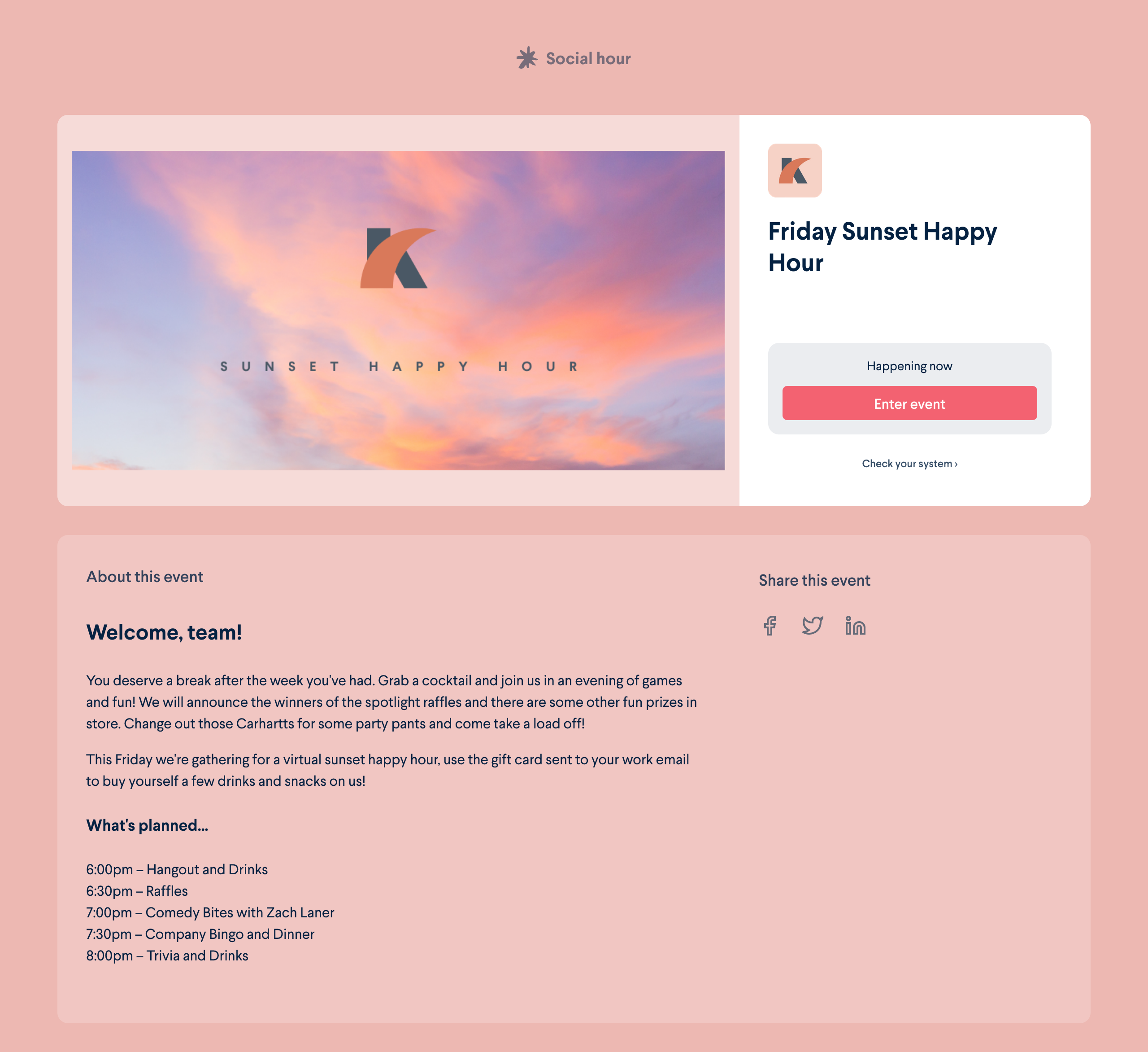 Happy hour landing page